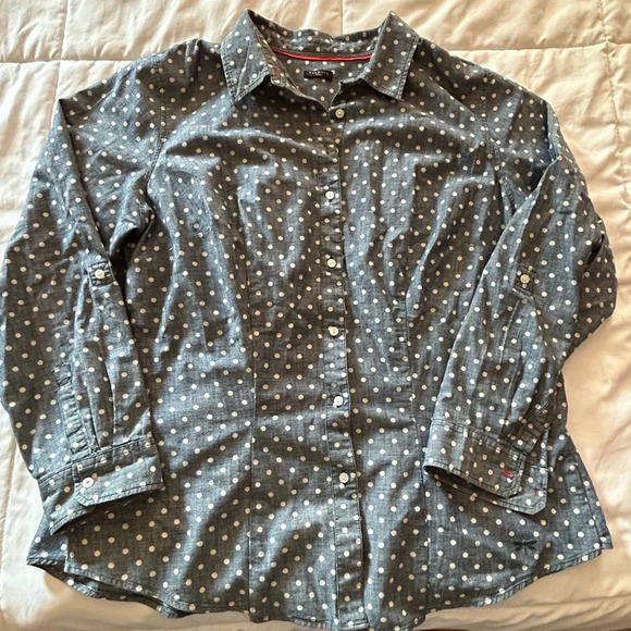Talbots Women Polkadot Cotton button down  Shirt 1X - Picture 1 of 8